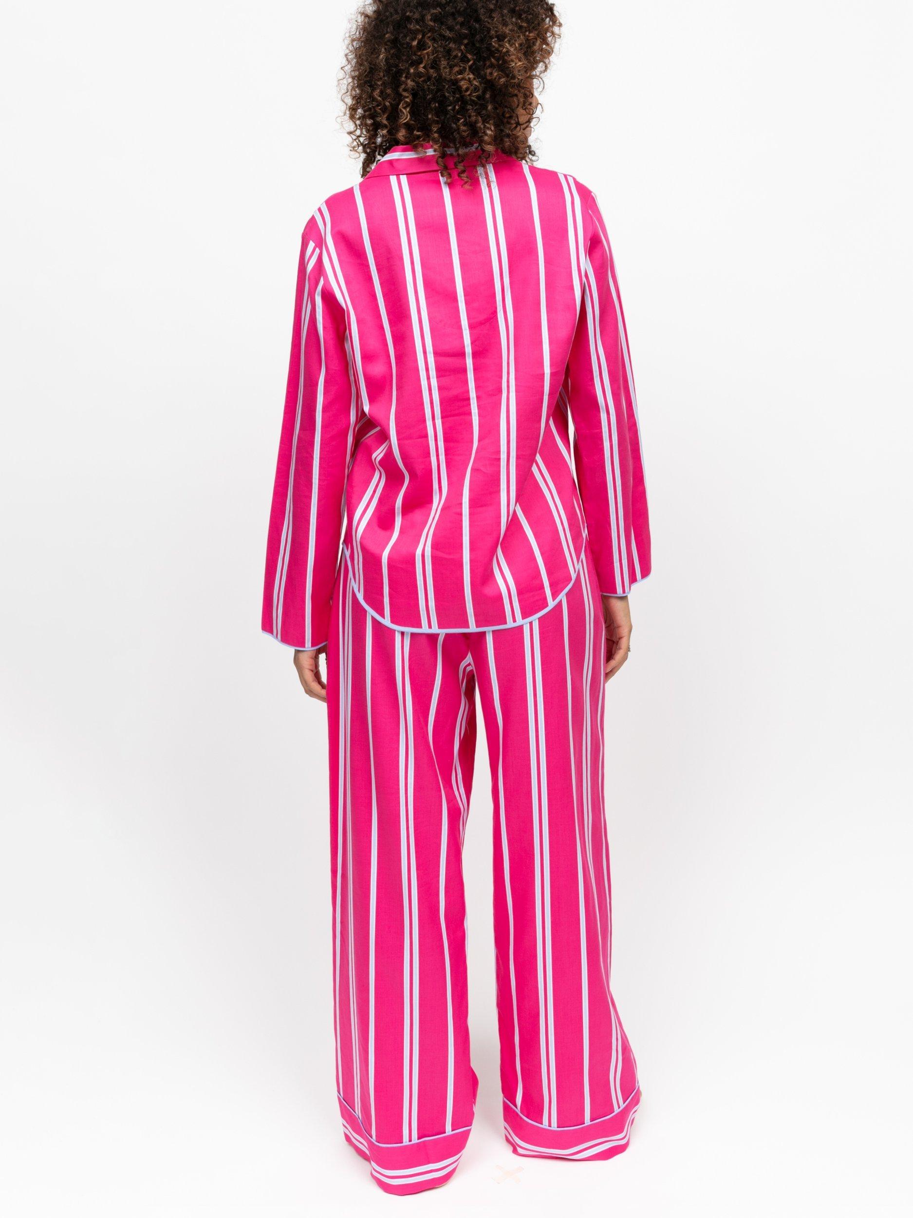 Product image 2 of 4, which shows Cyberjammies Chloe Stripe Button Through Long Pyjama Set, Pink, 8