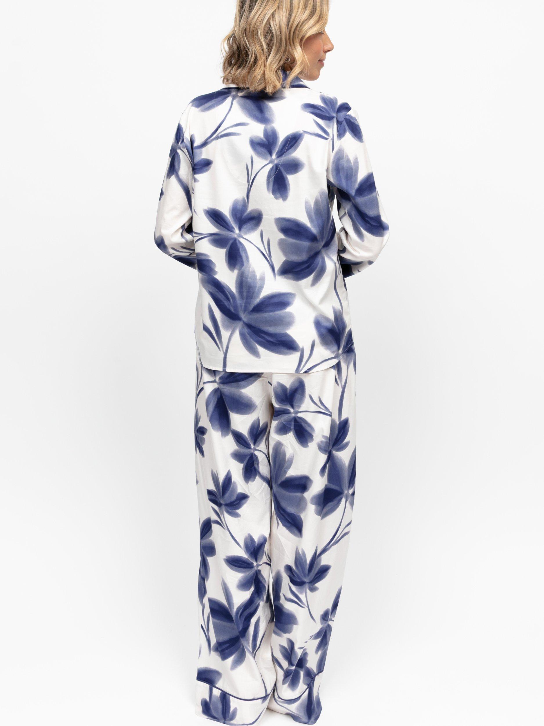 Product image 2 of 4, which shows Cyberjammies Floral Button Through Long Pyjama Set, Navy, 8