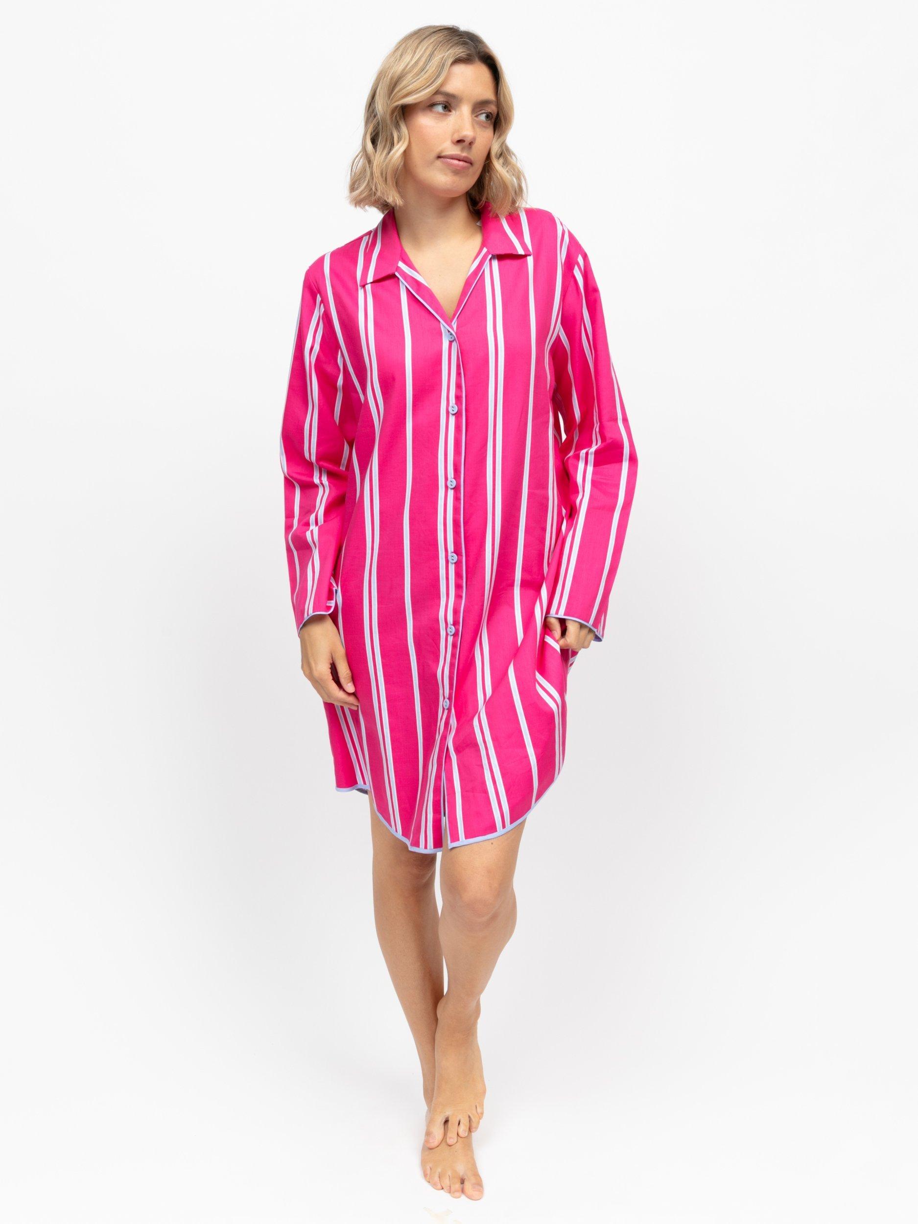 Product image 1 of 4, which shows Cyberjammies Chloe Stripe Nightshirt, Pink, 8