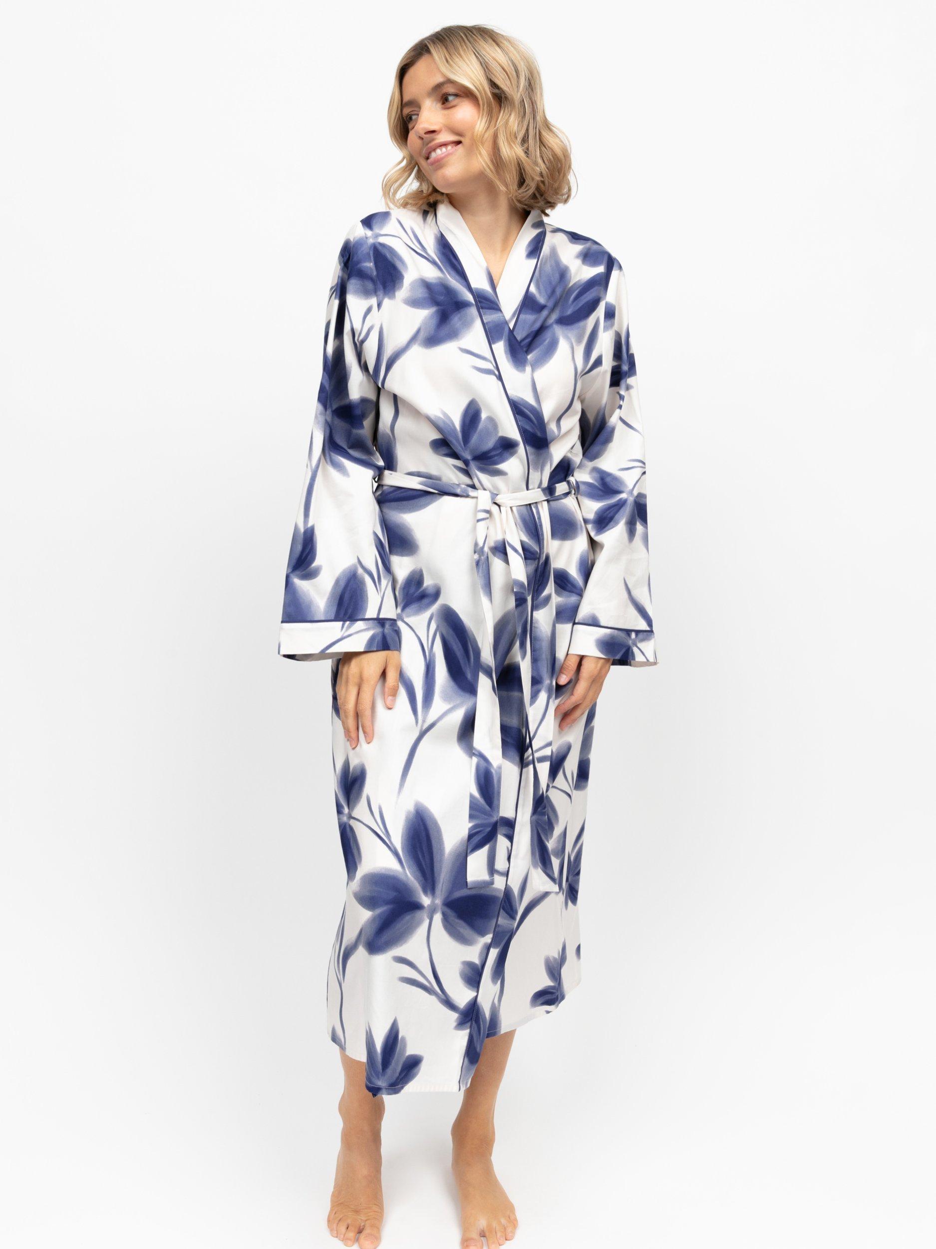 Product image 1 of 4, which shows Cyberjammies Floral Dressing Gown, Navy, 8