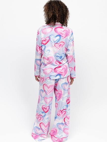 Cyberjammies Chloe Heart Button Through Long Pyjama Set, Pink - view 2, Pink