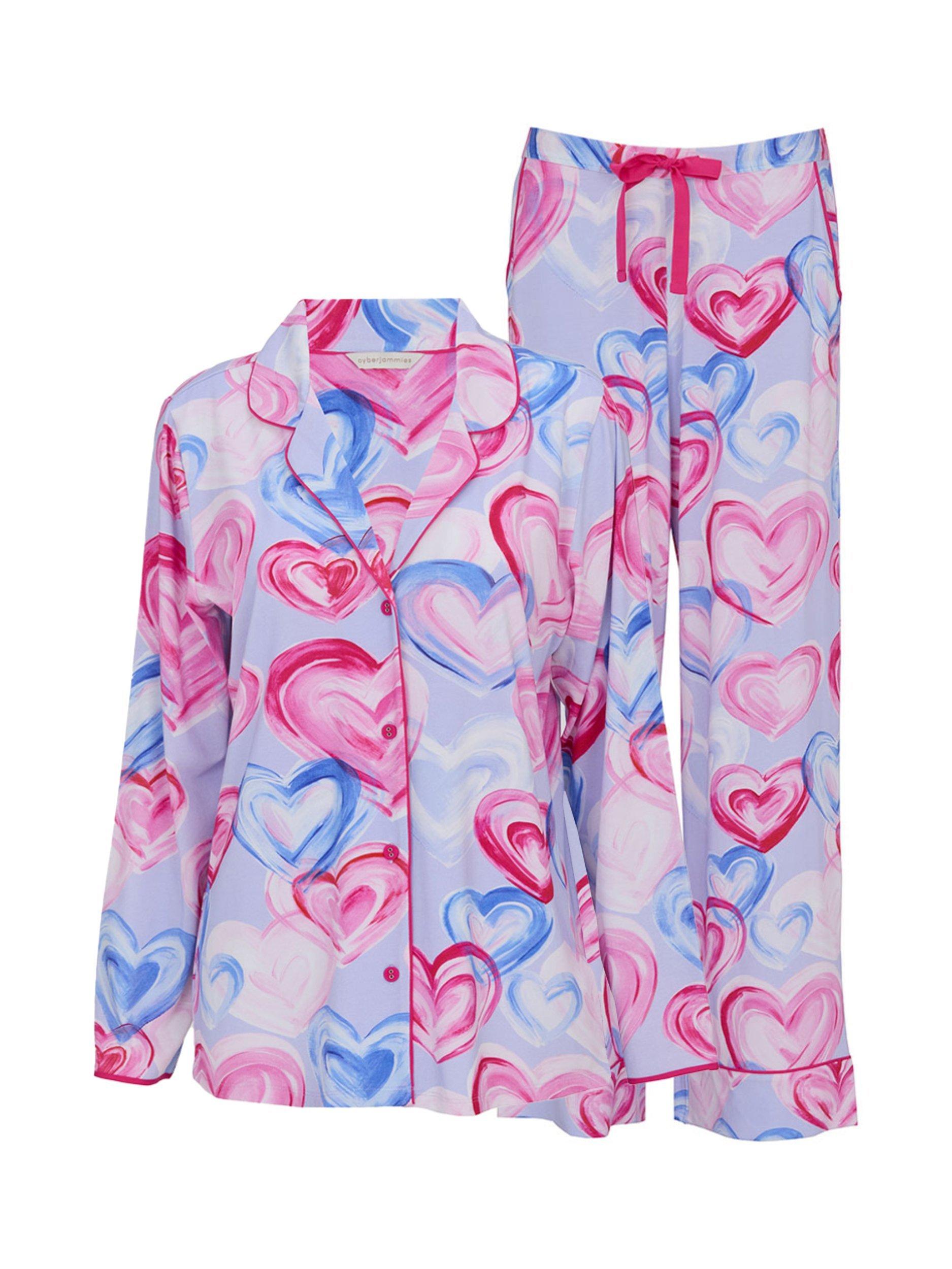 Product image 4 of 4, which shows Cyberjammies Chloe Heart Button Through Long Pyjama Set, Pink, 8