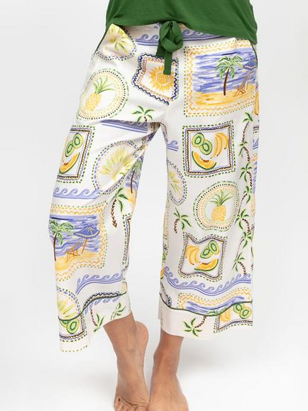 Cyberjammies Cora Postcard Collage Wide Leg Pyjama Bottoms, Green, Green