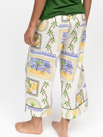 Cyberjammies Cora Postcard Collage Wide Leg Pyjama Bottoms, Green - view 2, Green