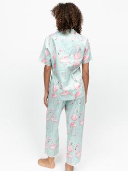 Cyberjammies Francesca Flamingo Button Through Cropped Pyjama Set, Mint - view 2, Mint