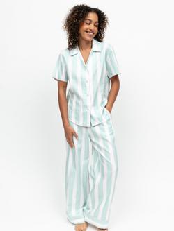 Cyberjammies Francesca Stripe Button Through Long Pyjama Set, Mint, Mint
