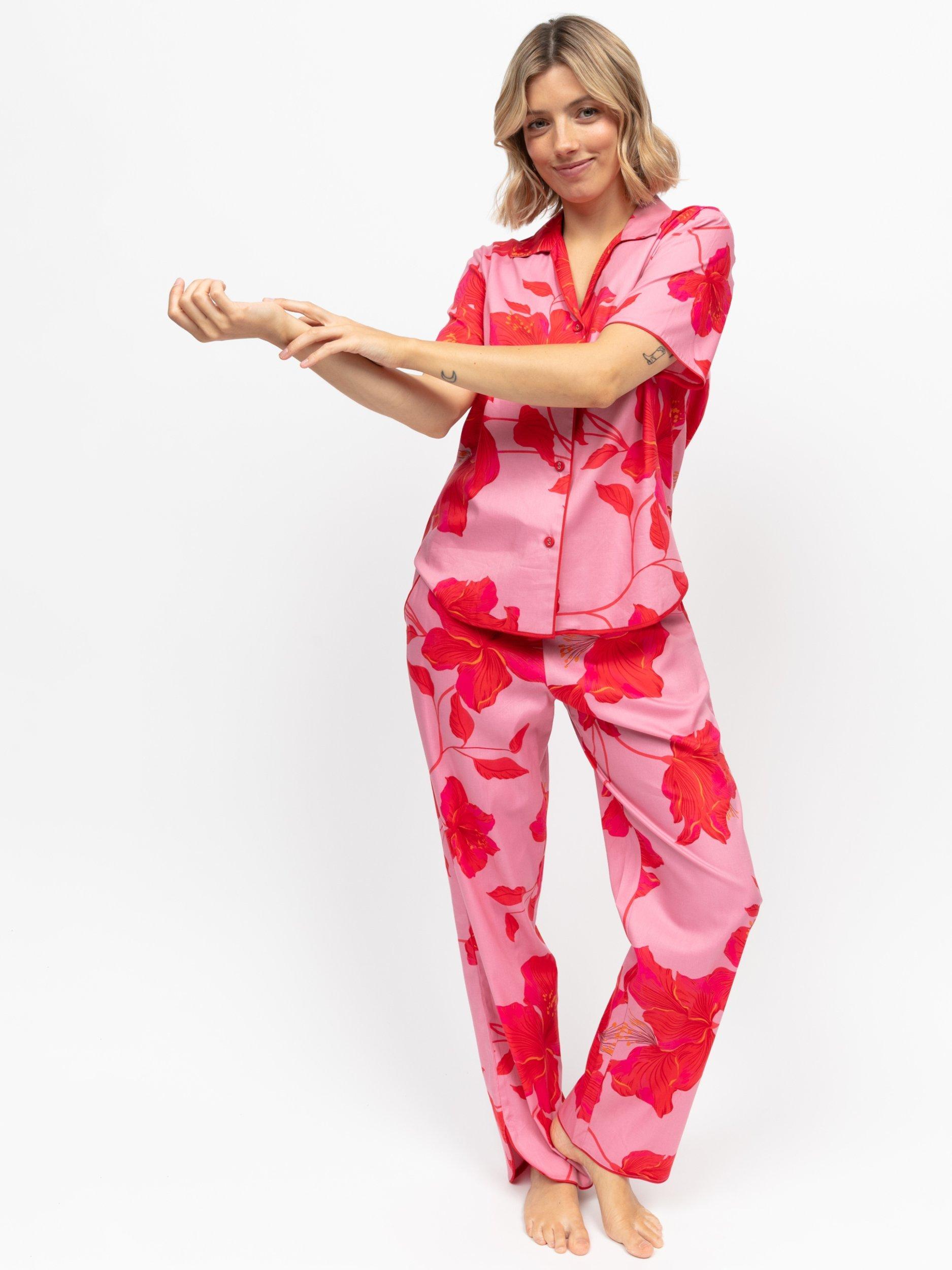 Cyberjammies Pippa Floral Button Through Long Pyjama Set, Pink