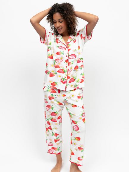 Cyberjammies Pippa Strawberry Button Through Cropped Pyjama Set, Red, Red