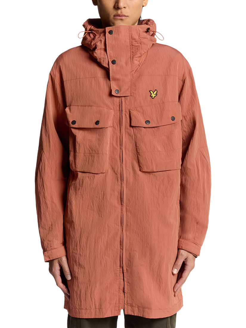 Product image 1 of 7, which shows Lyle & Scott Guard Hooded Zip Front Parka, Brick, XS
