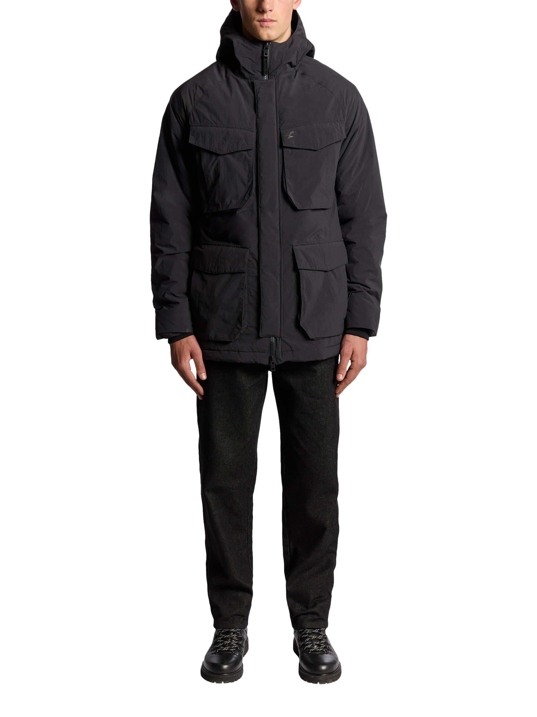 Product image 2 of 7, which shows Lyle & Scott Technical Wadded Parka, Black Ice, XS