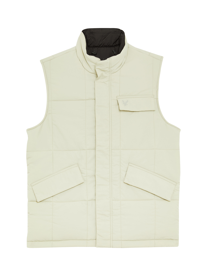 Product image 1 of 3, which shows Lyle & Scott Reversible Quilted Gilet, Jet Black/Grey Taupe, XXL