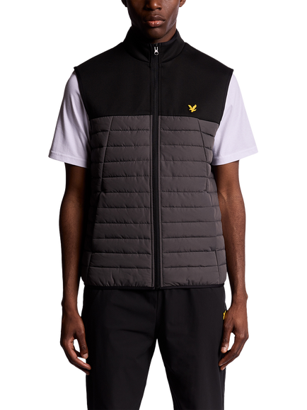 Lyle & Scott Sports Fleece Hybrid Zip Front Gilet, Jet Black/Granite
