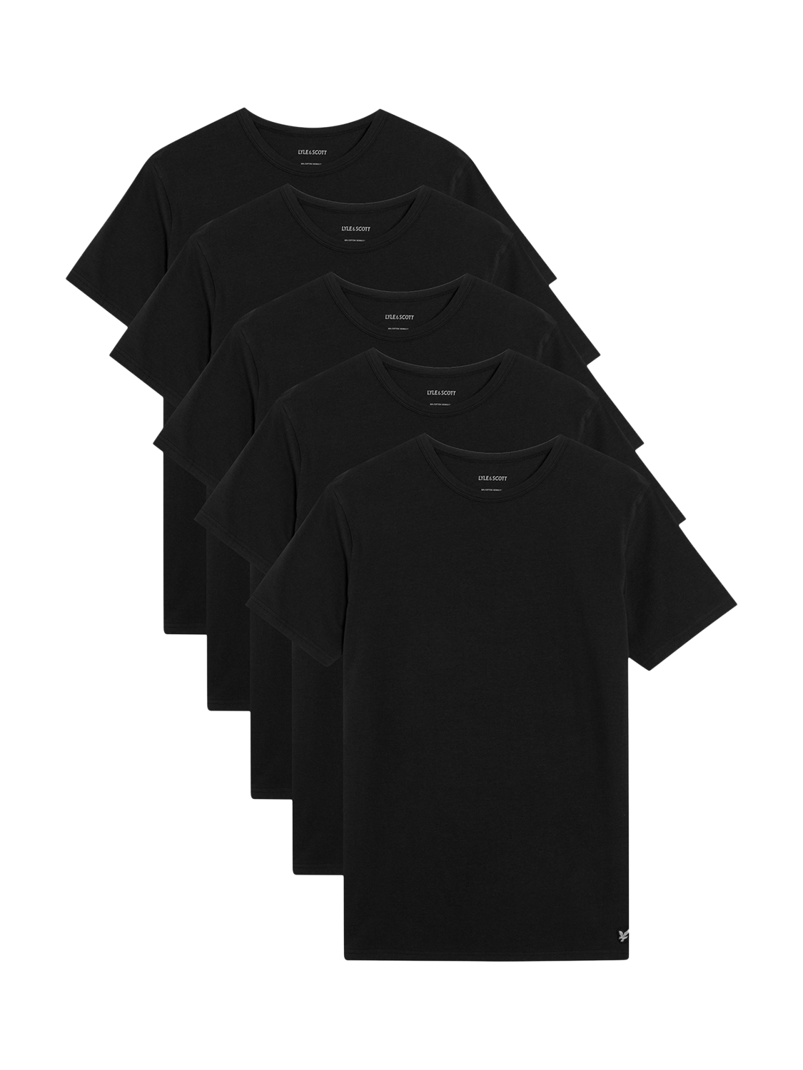 Product image 1 of 1, which shows Lyle & Scott Basic Crew Neck Cotton Blend T-Shirt, Pack of 5, Black, XS