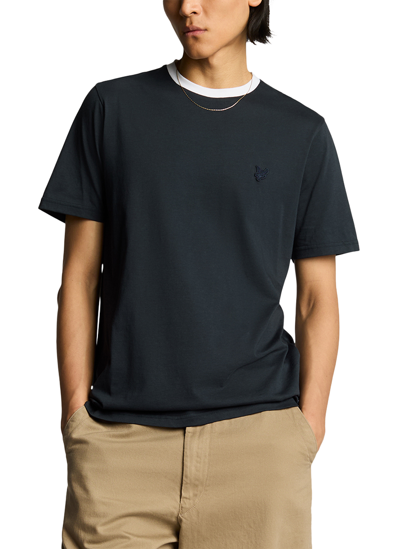 Product image 1 of 5, which shows Lyle & Scott Contrast Collar T-Shirt, Dark Navy/White, XXL