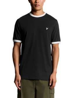 Lyle & Scott Ringer Cotton T-Shirt, Jet Black/White