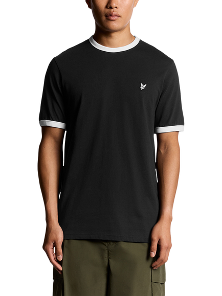 Lyle & Scott Ringer Cotton T-Shirt, Jet Black/White