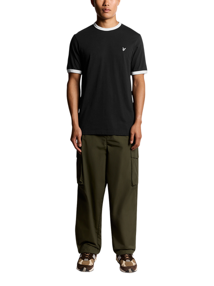 Lyle & Scott Ringer Cotton T-Shirt - view 2, Jet Black/White