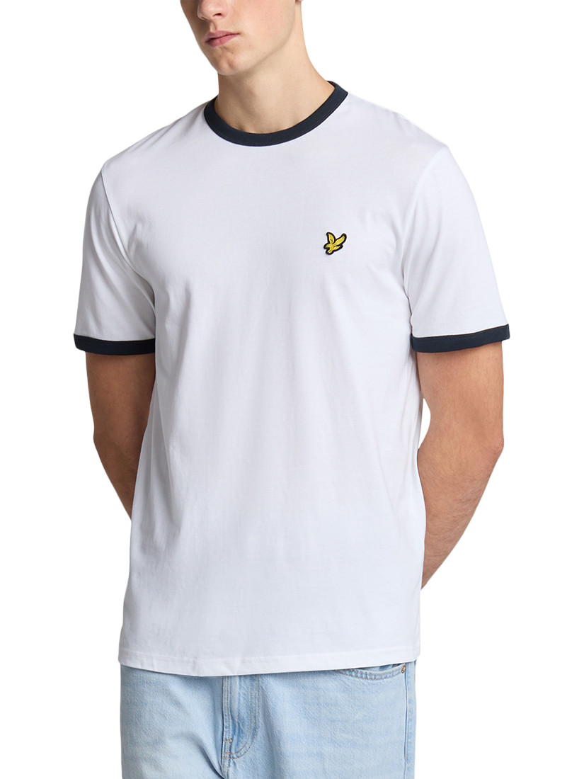 Product image 1 of 5, which shows Lyle & Scott Ringer Cotton T-Shirt, White/Dark Navy, XS