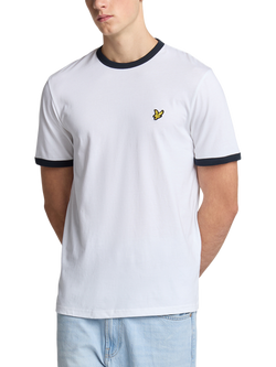 Lyle & Scott Ringer Cotton T-Shirt, White/Dark Navy