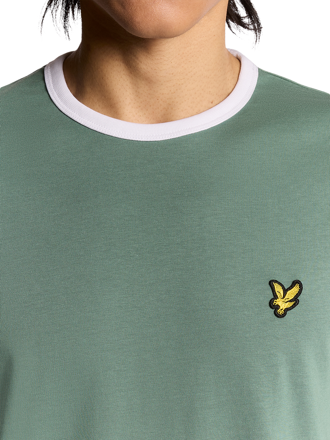 Product image 3 of 5, which shows Lyle & Scott Ringer Cotton T-Shirt, Agave Green/White, XS