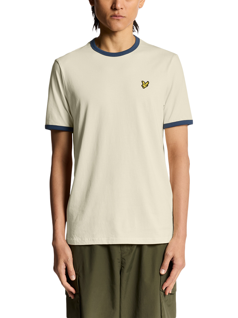 Product image 1 of 6, which shows Lyle & Scott Ringer Cotton T-Shirt, Drop Cloth/Sargasso, XS