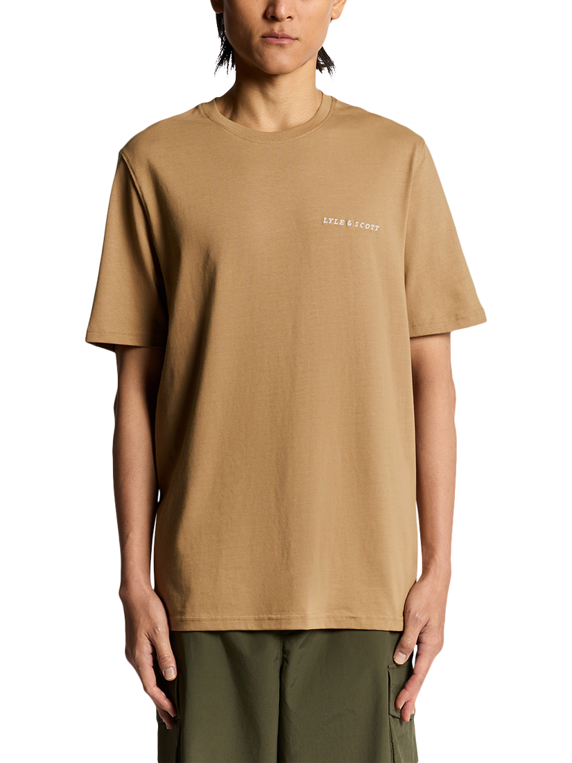 Product image 1 of 6, which shows Lyle & Scott Script Cotton T-Shirt, Tigers Eye, XS