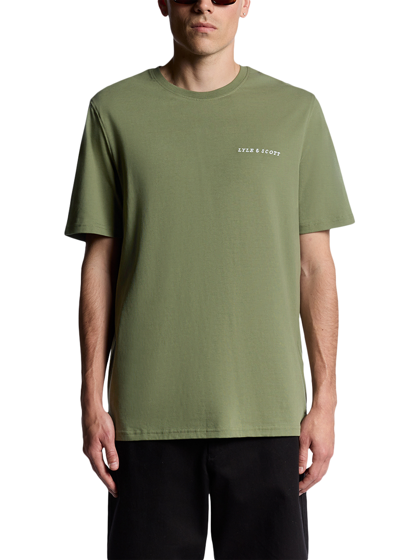 Product image 1 of 6, which shows Lyle & Scott Script Cotton T-Shirt, Fatigue Olive, XS