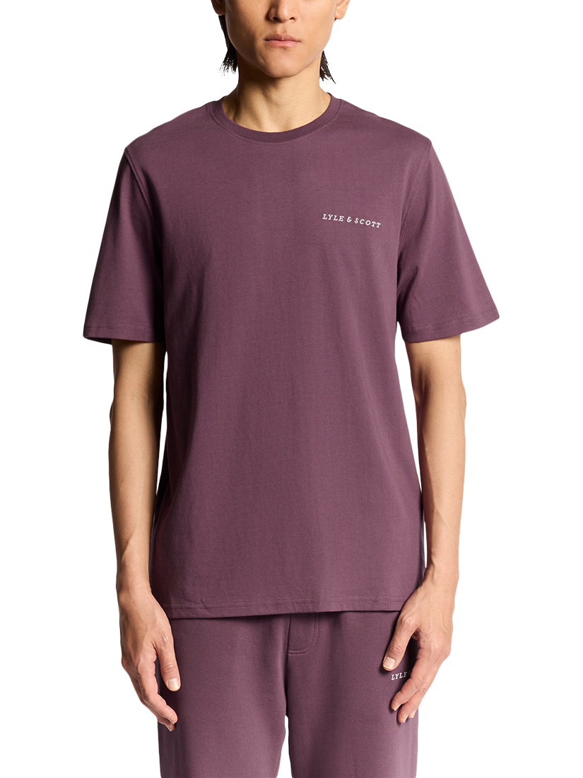 Product image 1 of 6, which shows Lyle & Scott Script Cotton T-Shirt, Dusky Maroon, XS