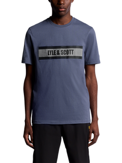 Lyle & Scott Logo Graphic Print Cotton Blend T-Shirt, Steel Indigo
