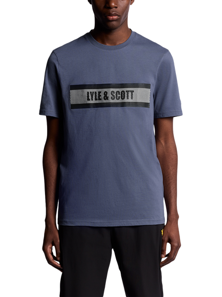 Lyle & Scott Logo Graphic Print Cotton Blend T-Shirt, Steel Indigo