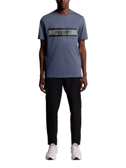 Lyle & Scott Logo Graphic Print Cotton Blend T-Shirt - view 2, Steel Indigo