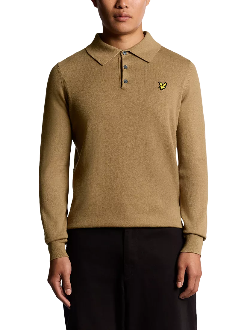 Lyle Scott Long Sleeve Cotton Merino Wool Blend Polo Shirt