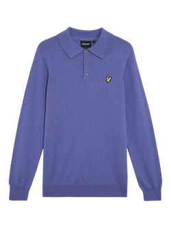 Lyle & Scott Long Sleeve Cotton Merino Wool Blend Polo Shirt, X876 Twilight