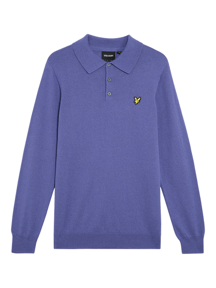 Lyle & Scott Long Sleeve Cotton Merino Wool Blend Polo Shirt, X876 Twilight
