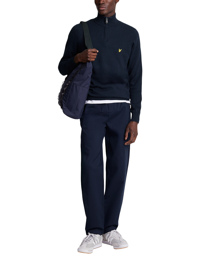 Product image 1 of 5, which shows Lyle & Scott Half Zip Cotton Merino Wool Blend Jumper, Dark Navy, XXL