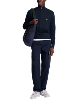 Lyle & Scott Half Zip Cotton Merino Wool Blend Jumper, Dark Navy