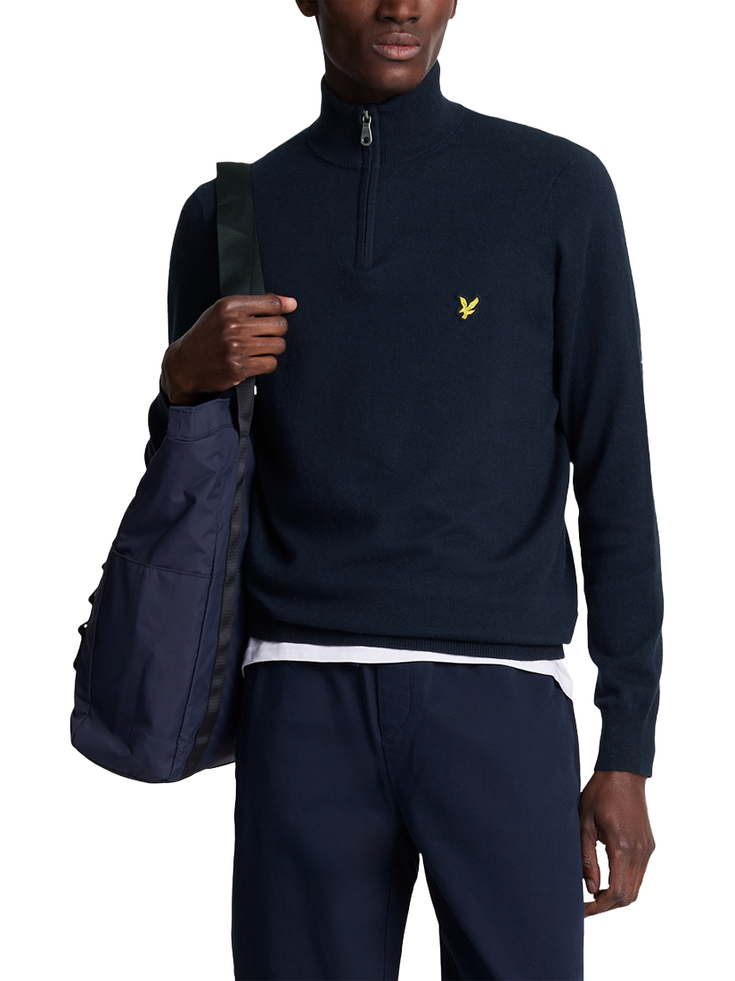 Product image 2 of 5, which shows Lyle & Scott Half Zip Cotton Merino Wool Blend Jumper, Dark Navy, XXL