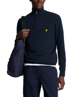 Lyle & Scott Half Zip Cotton Merino Wool Blend Jumper - view 2, Dark Navy