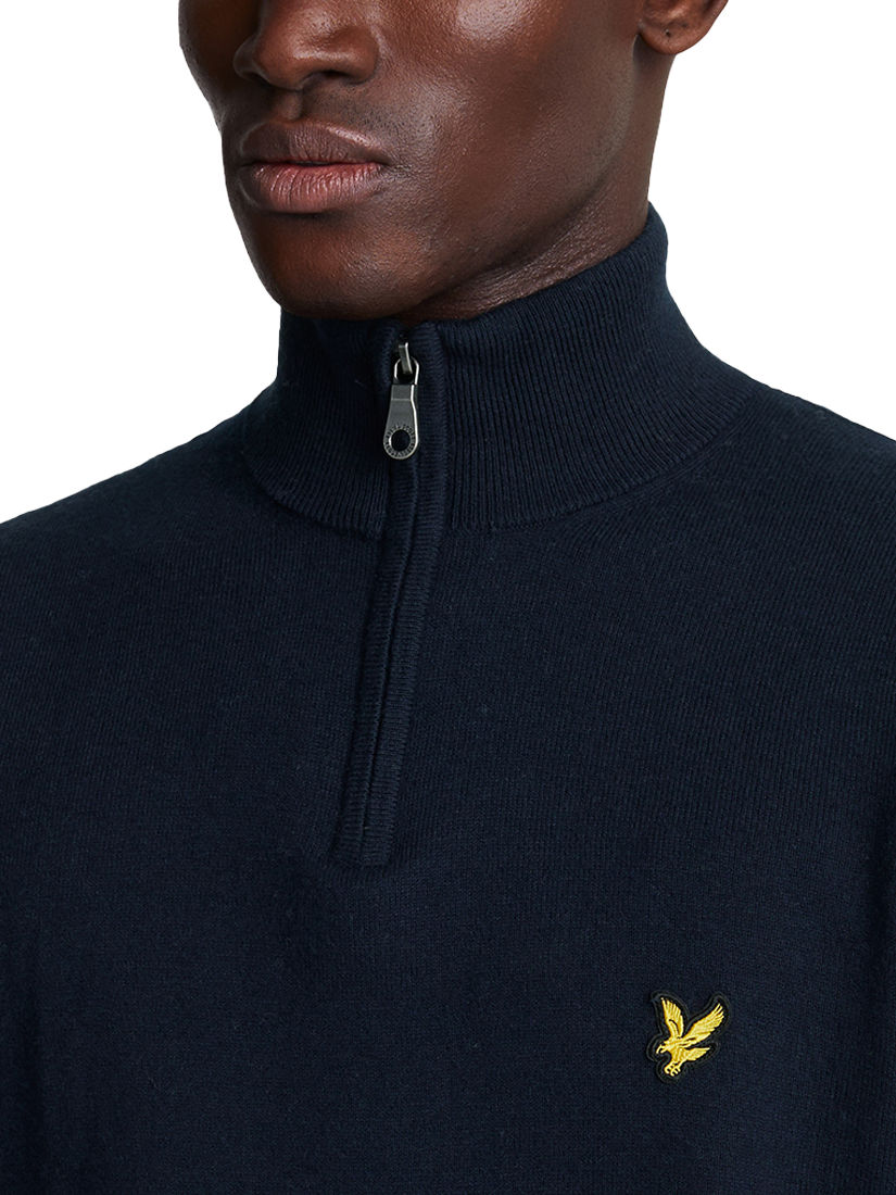 Product image 4 of 5, which shows Lyle & Scott Half Zip Cotton Merino Wool Blend Jumper, Dark Navy, XXL