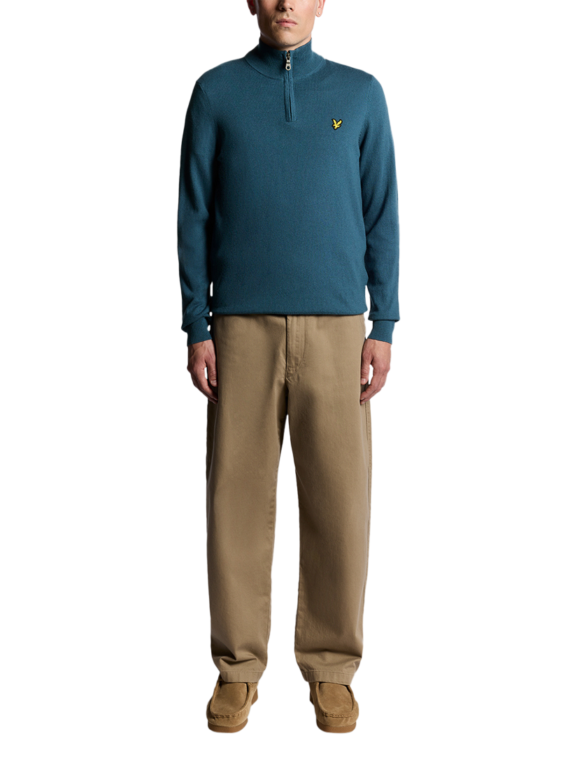 Product image 2 of 6, which shows Lyle & Scott Half Zip Cotton Merino Wool Blend Jumper, Deep Water, XS