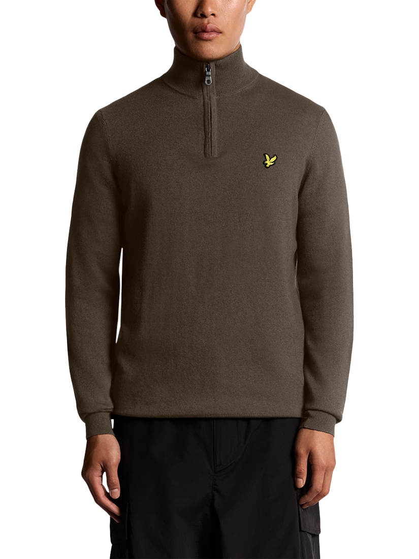 Product image 1 of 6, which shows Lyle & Scott Half Zip Cotton Merino Wool Blend Jumper, Espresso, XS