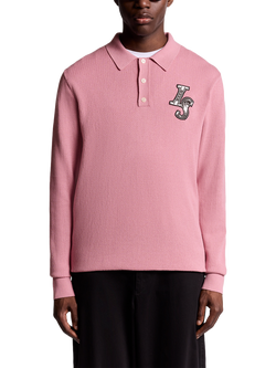 Lyle & Scott Decorative Patch Long Sleeve Cotton Polo Shirt, Garden Rose, Garden Rose
