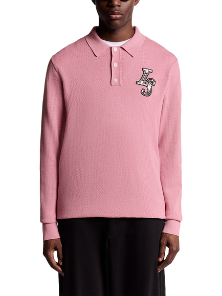 Lyle & Scott Decorative Patch Long Sleeve Cotton Polo Shirt, Garden Rose, Garden Rose