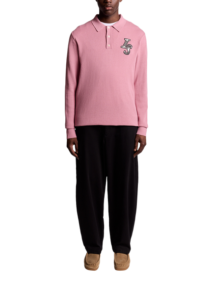 Lyle & Scott Decorative Patch Long Sleeve Cotton Polo Shirt, Garden Rose - view 2, Garden Rose