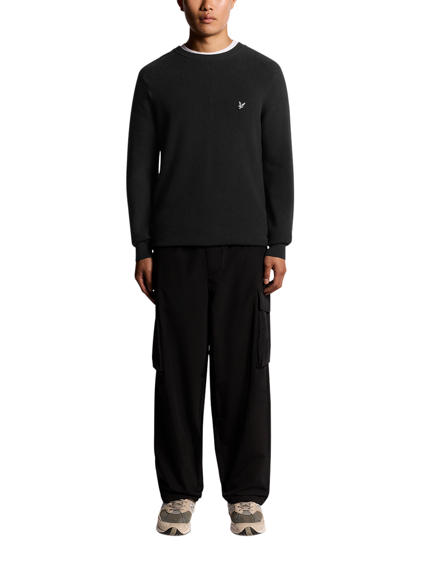 Product image 2 of 6, which shows Lyle & Scott Engineered Rib Cotton Blend Crew Neck Jumper, X002 Black Ice, XXL