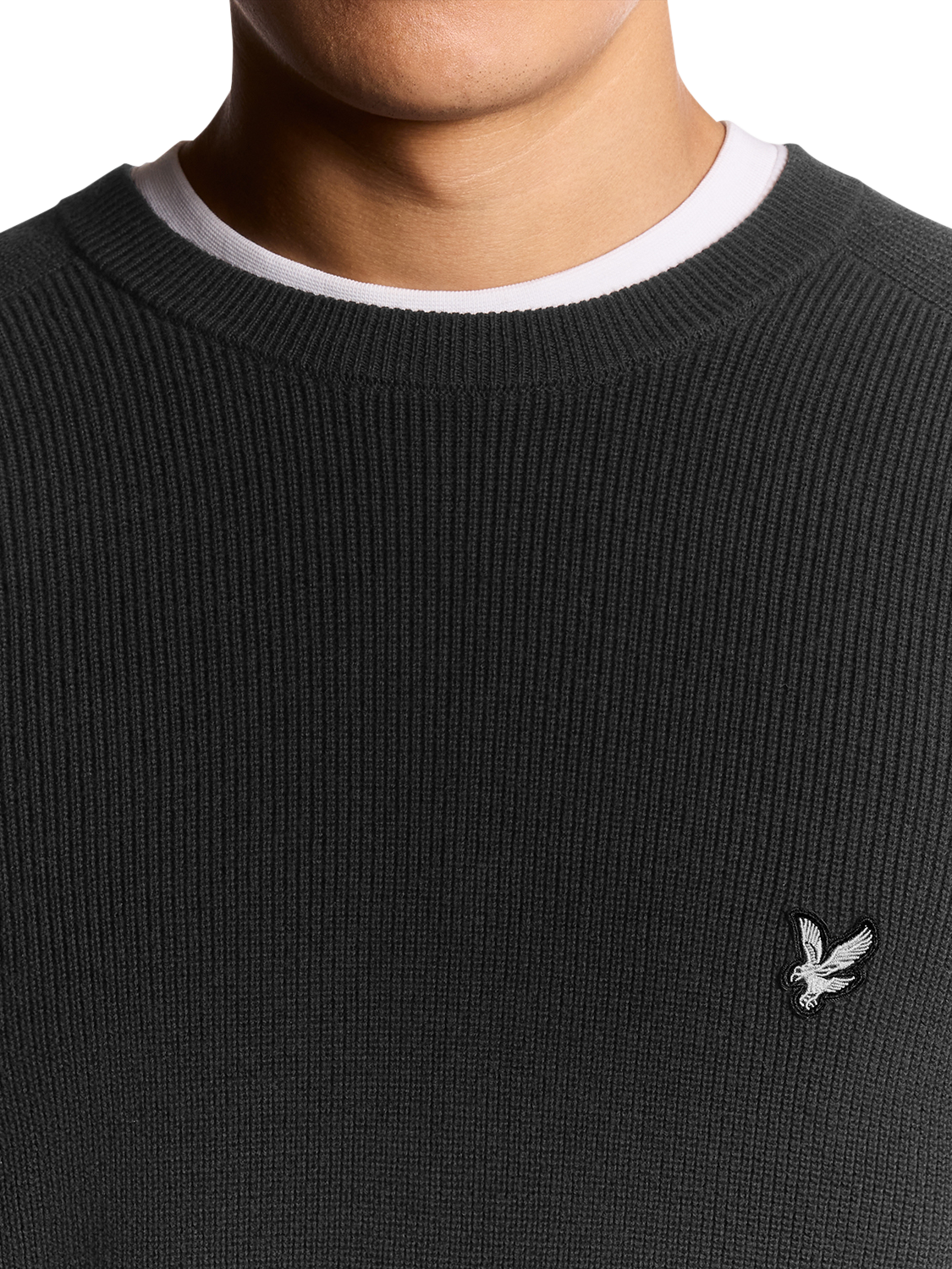 Product image 3 of 6, which shows Lyle & Scott Engineered Rib Cotton Blend Crew Neck Jumper, X002 Black Ice, XXL