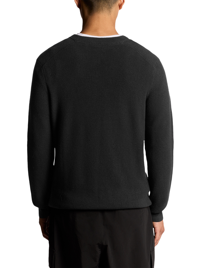 Product image 4 of 6, which shows Lyle & Scott Engineered Rib Cotton Blend Crew Neck Jumper, X002 Black Ice, XXL