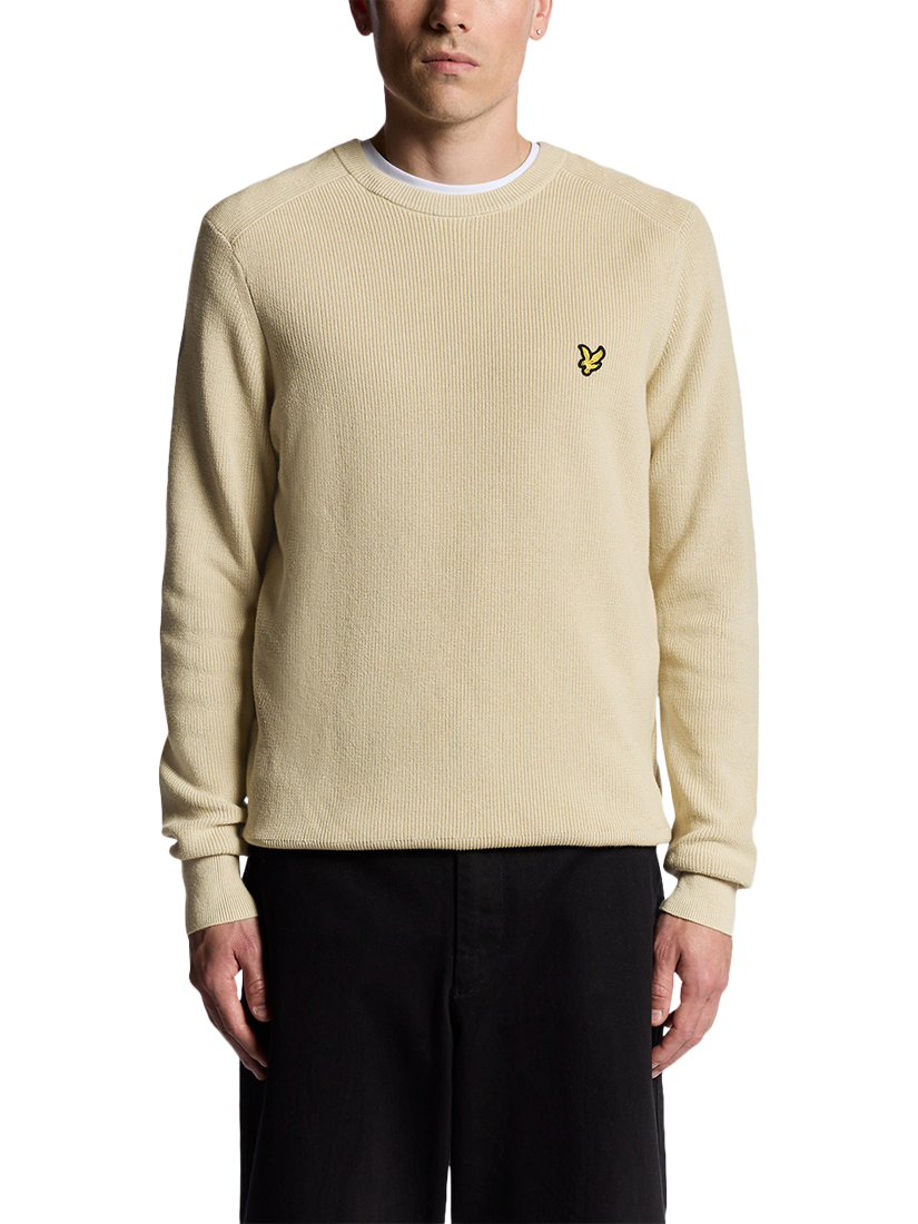 Product image 1 of 6, which shows Lyle & Scott Engineered Rib Cotton Blend Crew Neck Jumper, Grey Taupe, XXL