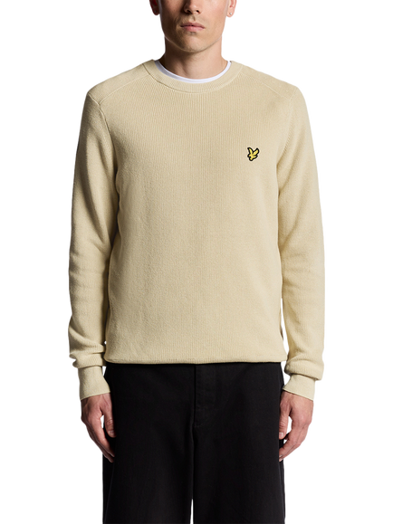 Lyle & Scott Engineered Rib Cotton Blend Crew Neck Jumper, Grey Taupe