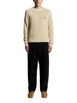 Lyle & Scott Engineered Rib Cotton Blend Crew Neck Jumper - view 2, Grey Taupe